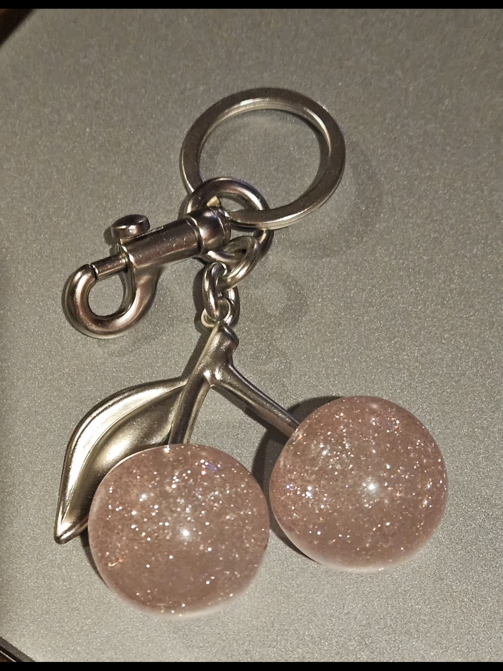 Glitter Pink Cherry Keychain Charm